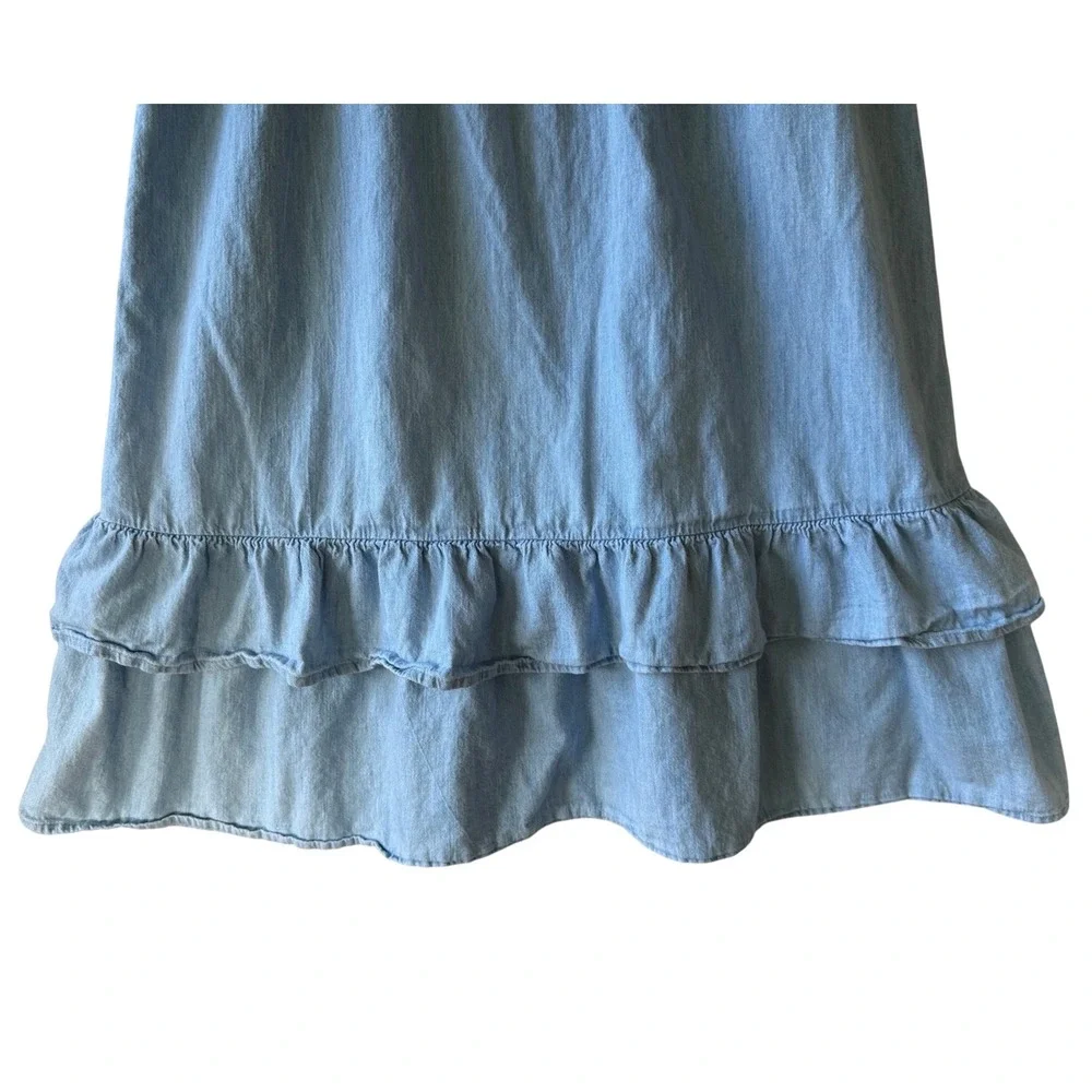 Old Navy Girls Chambray Washed Denim Ruffle Tiered Sundress Blue XL 14-16